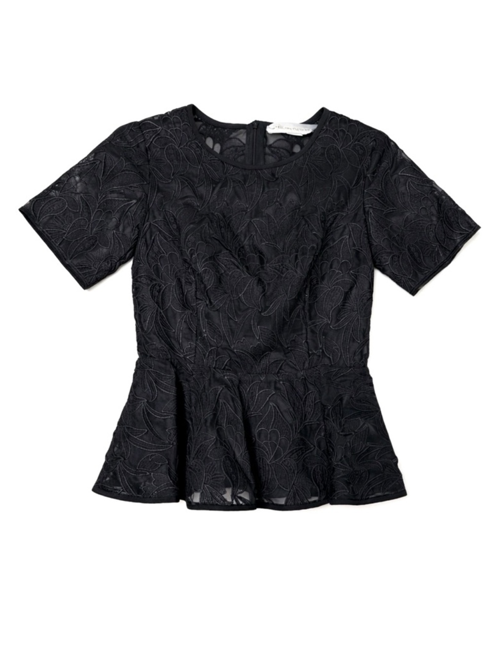 Stella McCartney Embroidered Peplum Top Black Floral Lace XS/S